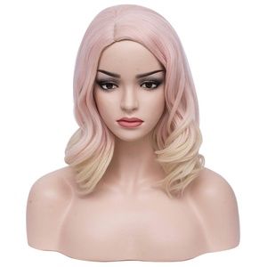 BERON Women's Short Curly Pink Wavy Cosplay Wig